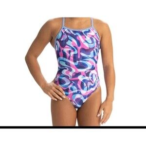 Dolphin Women's Uglies Purple/teal Lunar  V-back 1 Piece Swim Size 34 New
